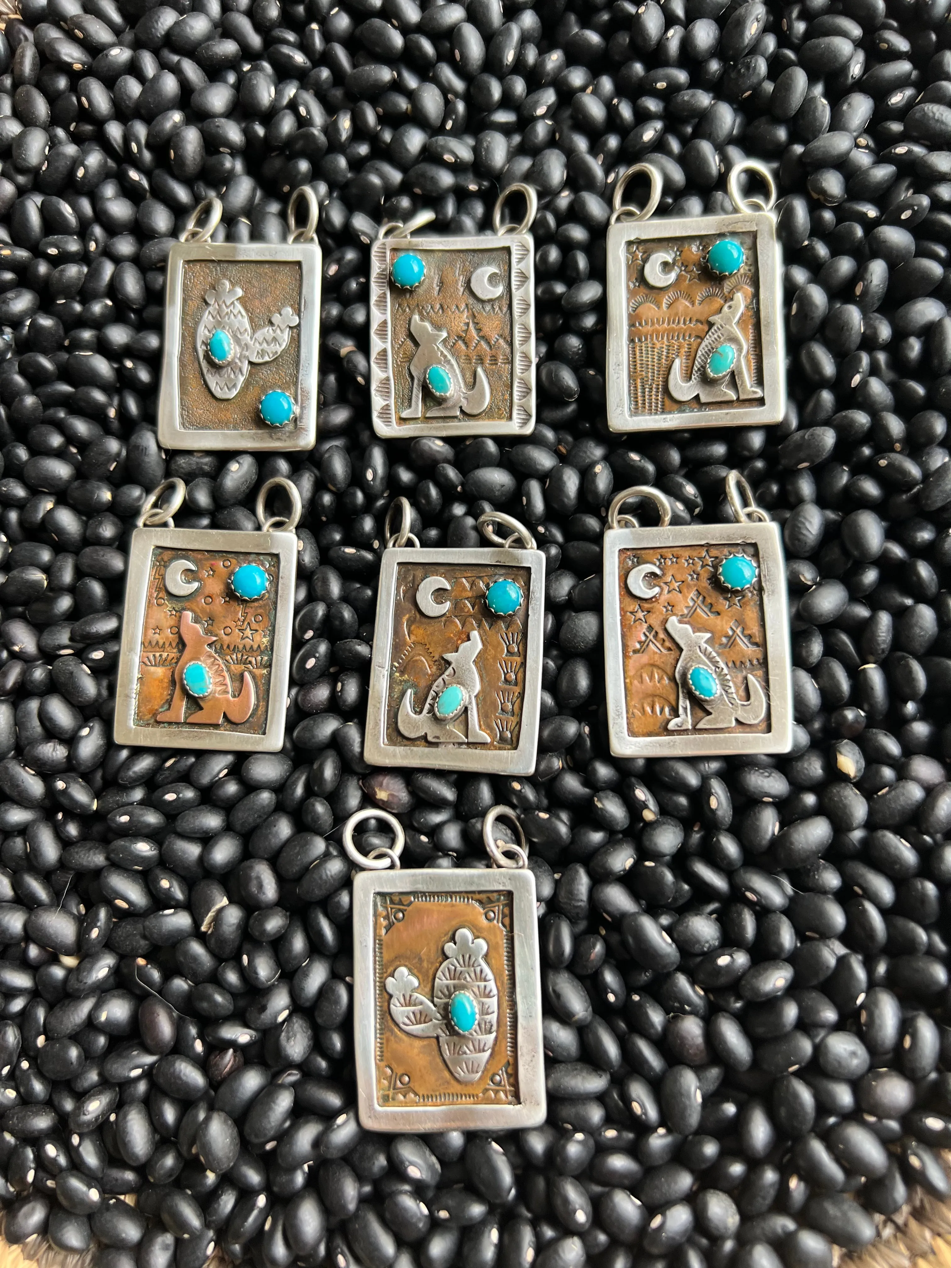 Hand Stamped Armadillo Cactus and Coyote Pendants