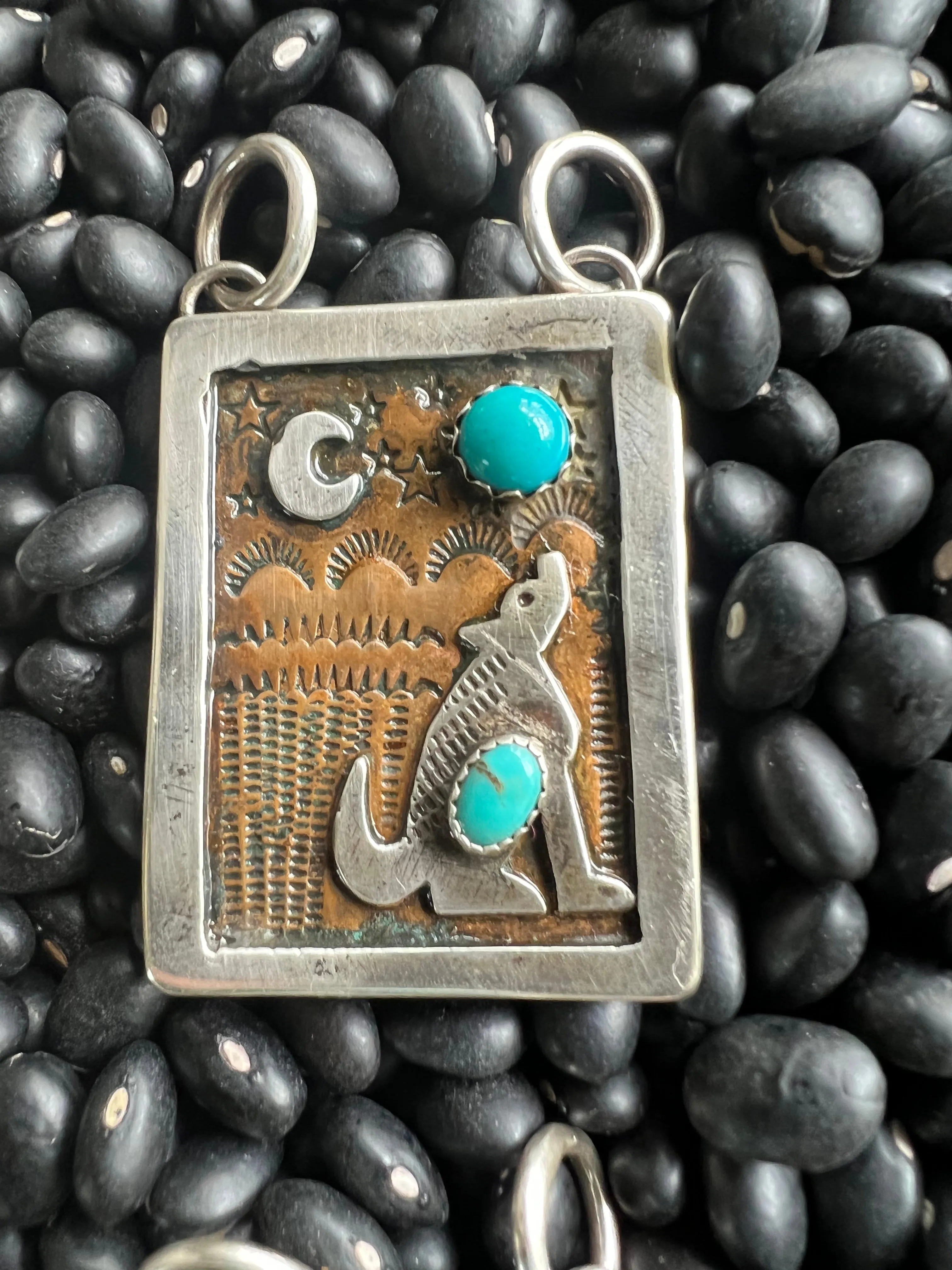 Hand Stamped Armadillo Cactus and Coyote Pendants