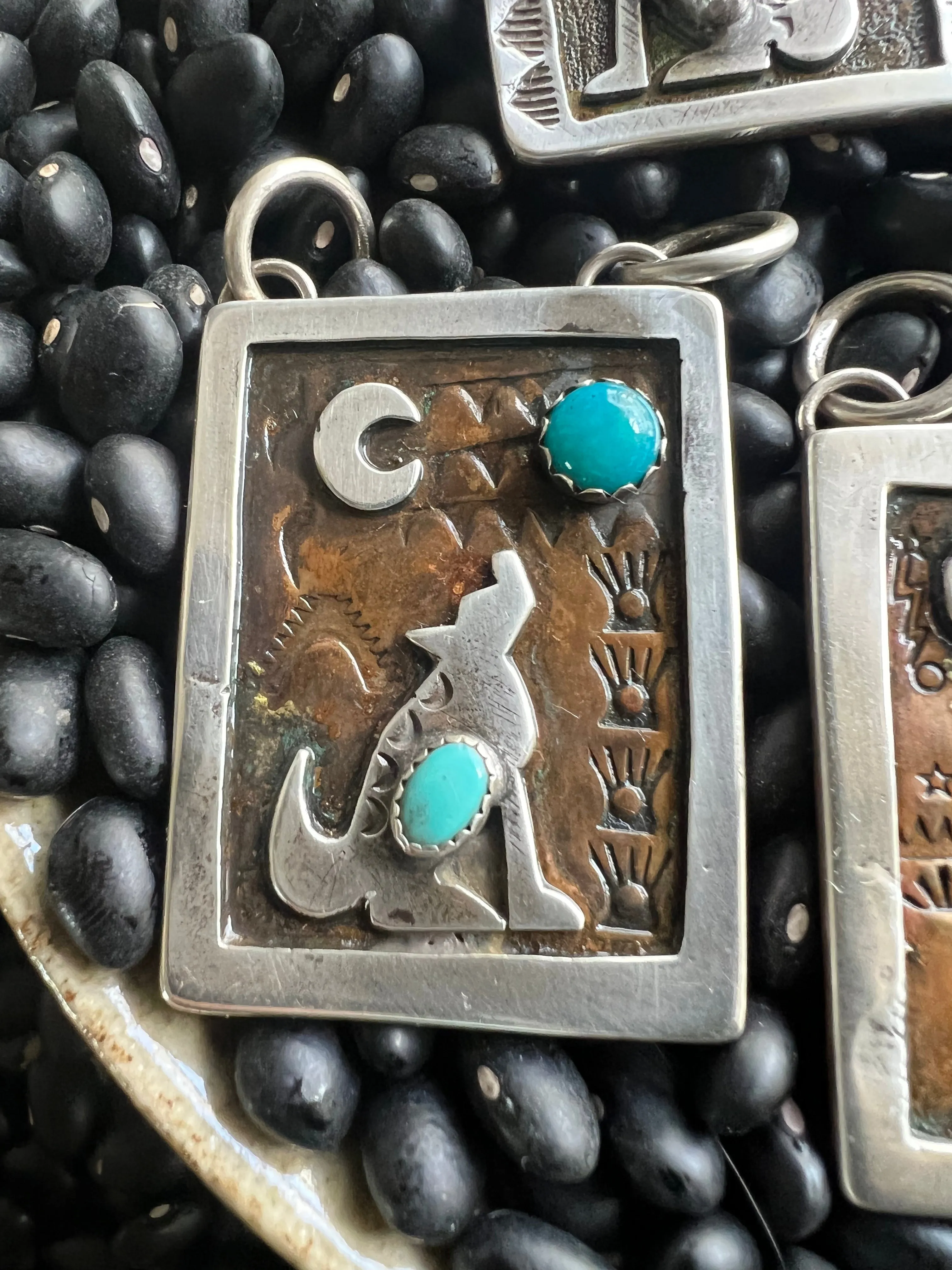 Hand Stamped Armadillo Cactus and Coyote Pendants
