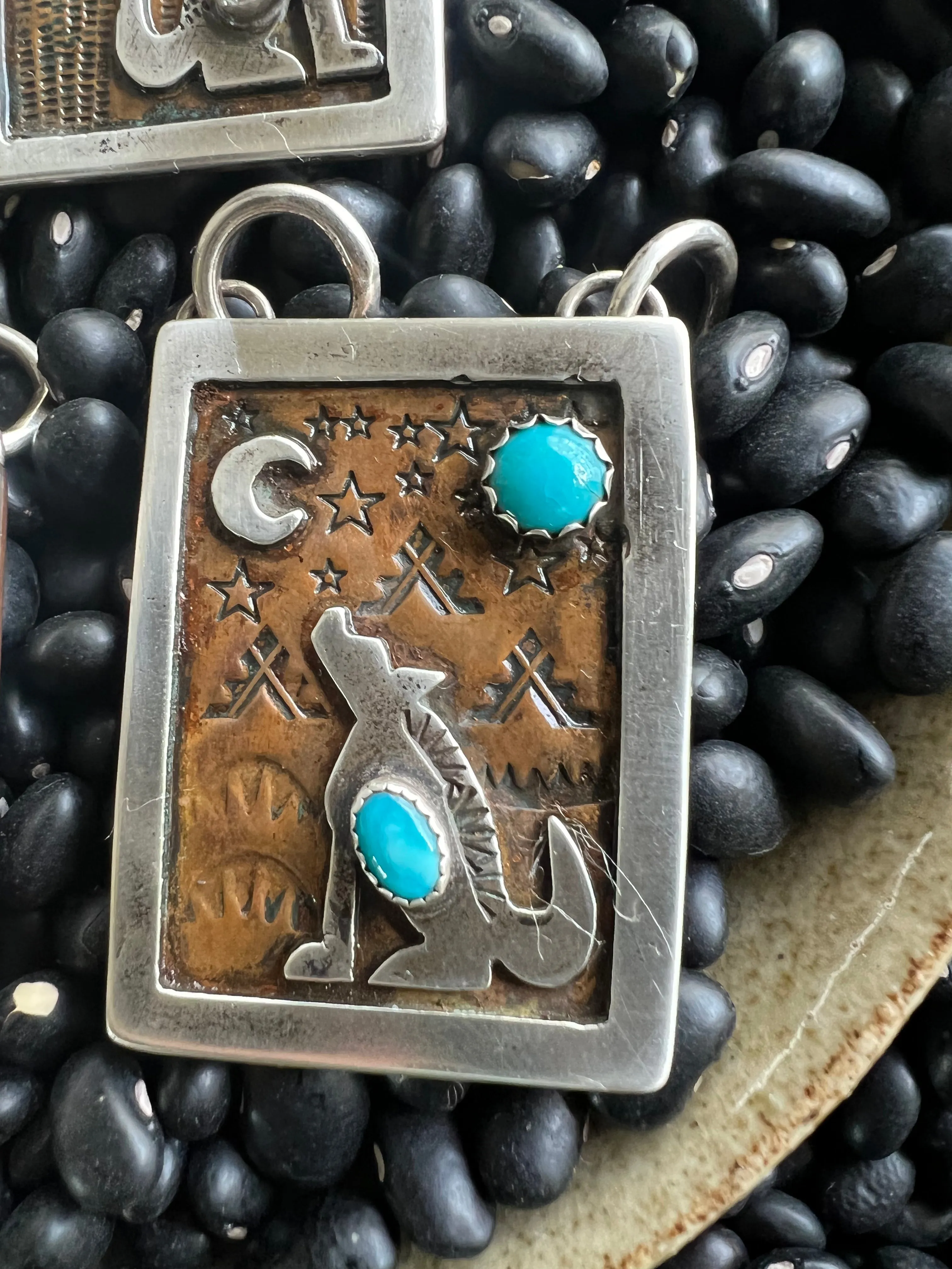 Hand Stamped Armadillo Cactus and Coyote Pendants