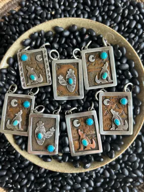Hand Stamped Armadillo Cactus and Coyote Pendants