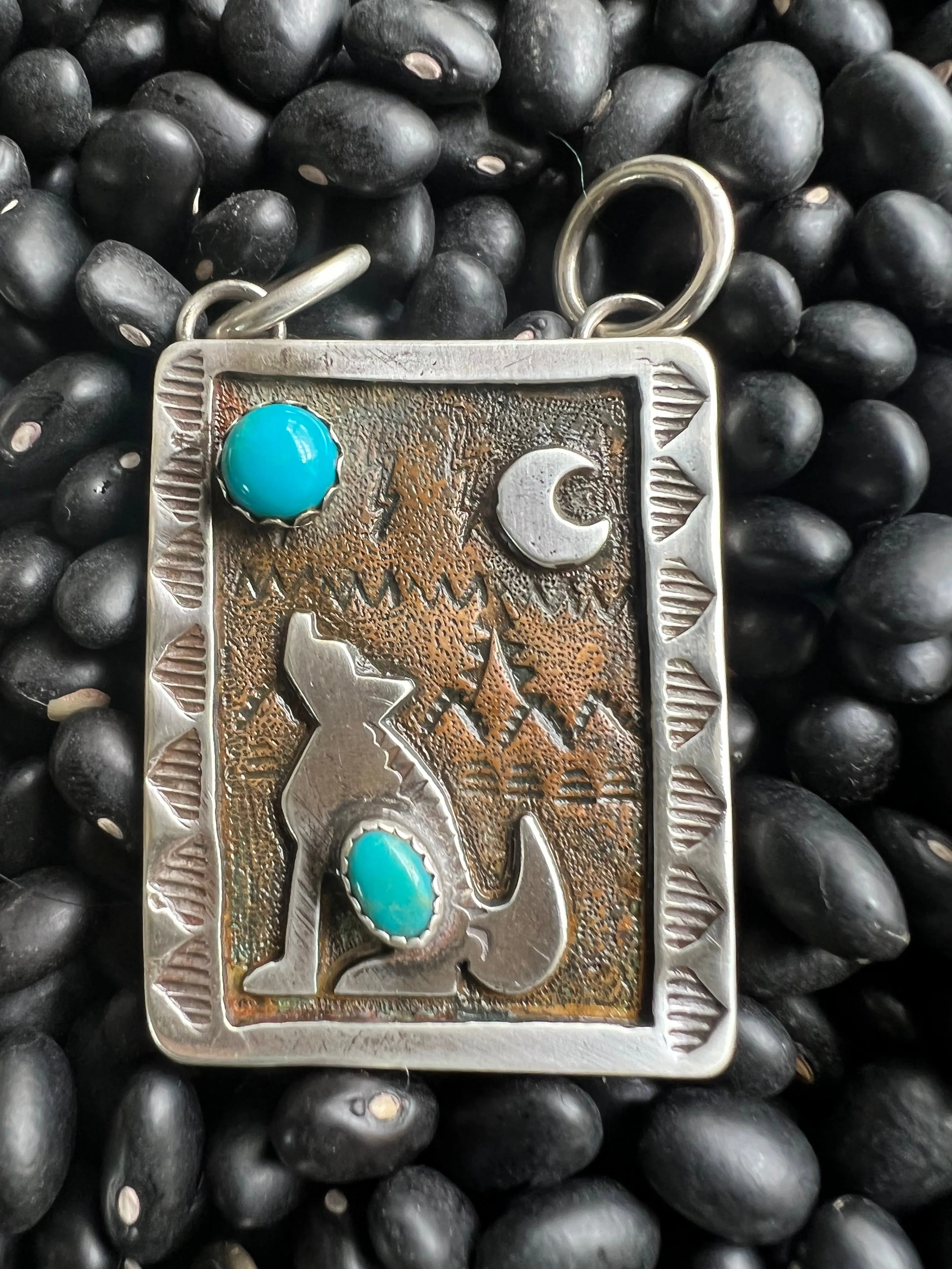Hand Stamped Armadillo Cactus and Coyote Pendants