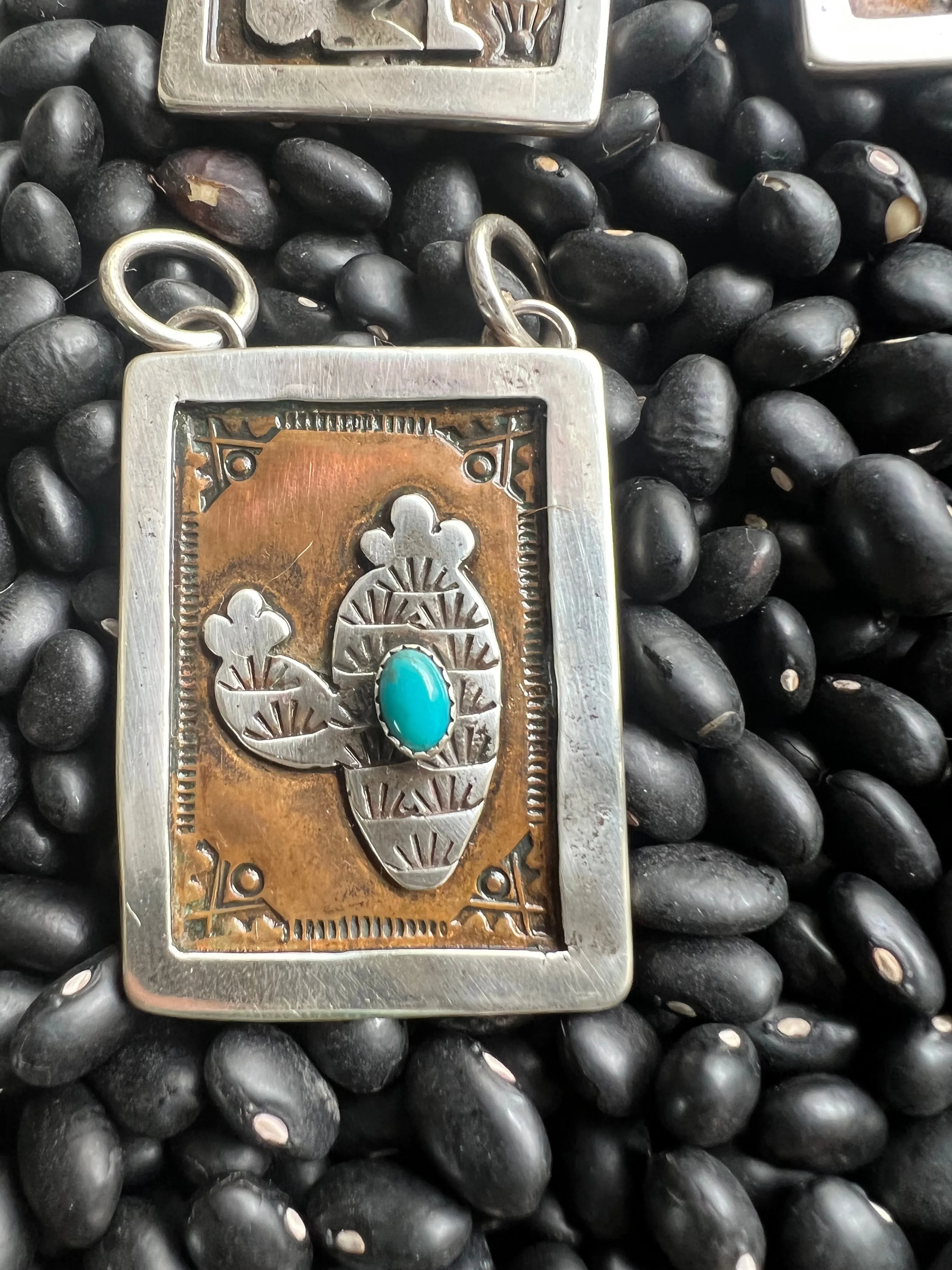 Hand Stamped Armadillo Cactus and Coyote Pendants