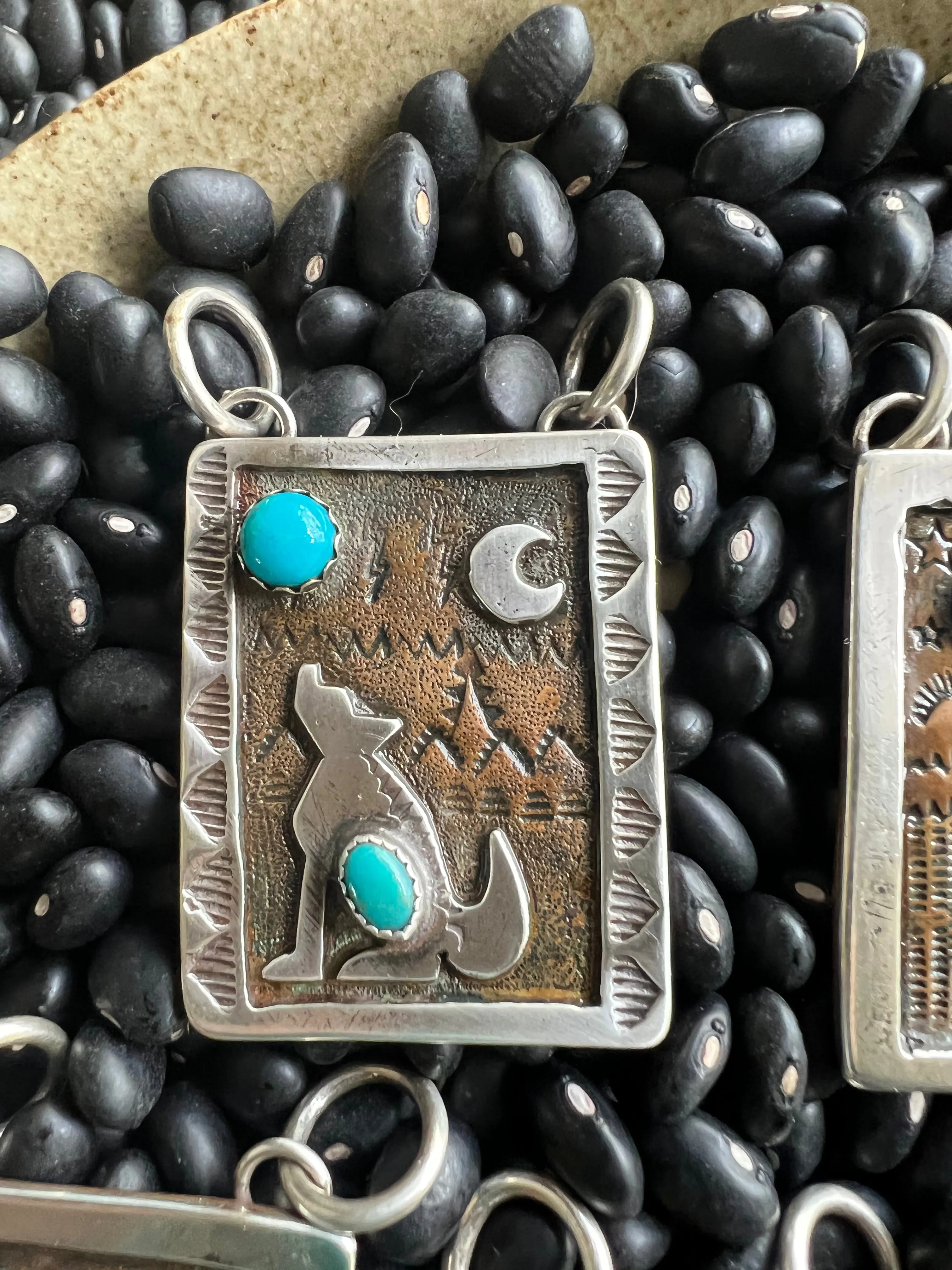 Hand Stamped Armadillo Cactus and Coyote Pendants