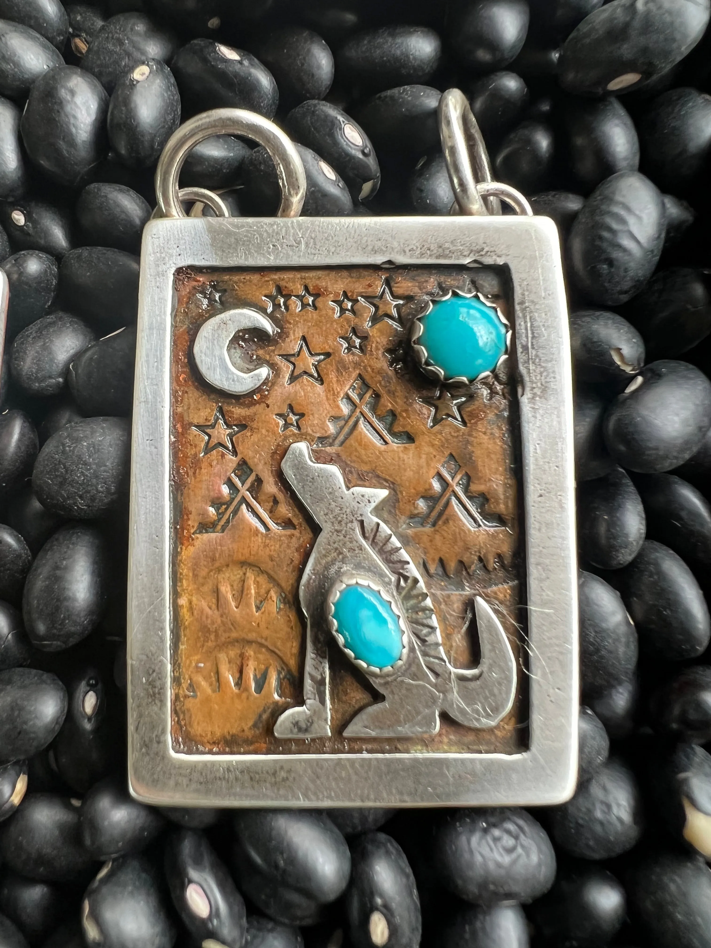Hand Stamped Armadillo Cactus and Coyote Pendants