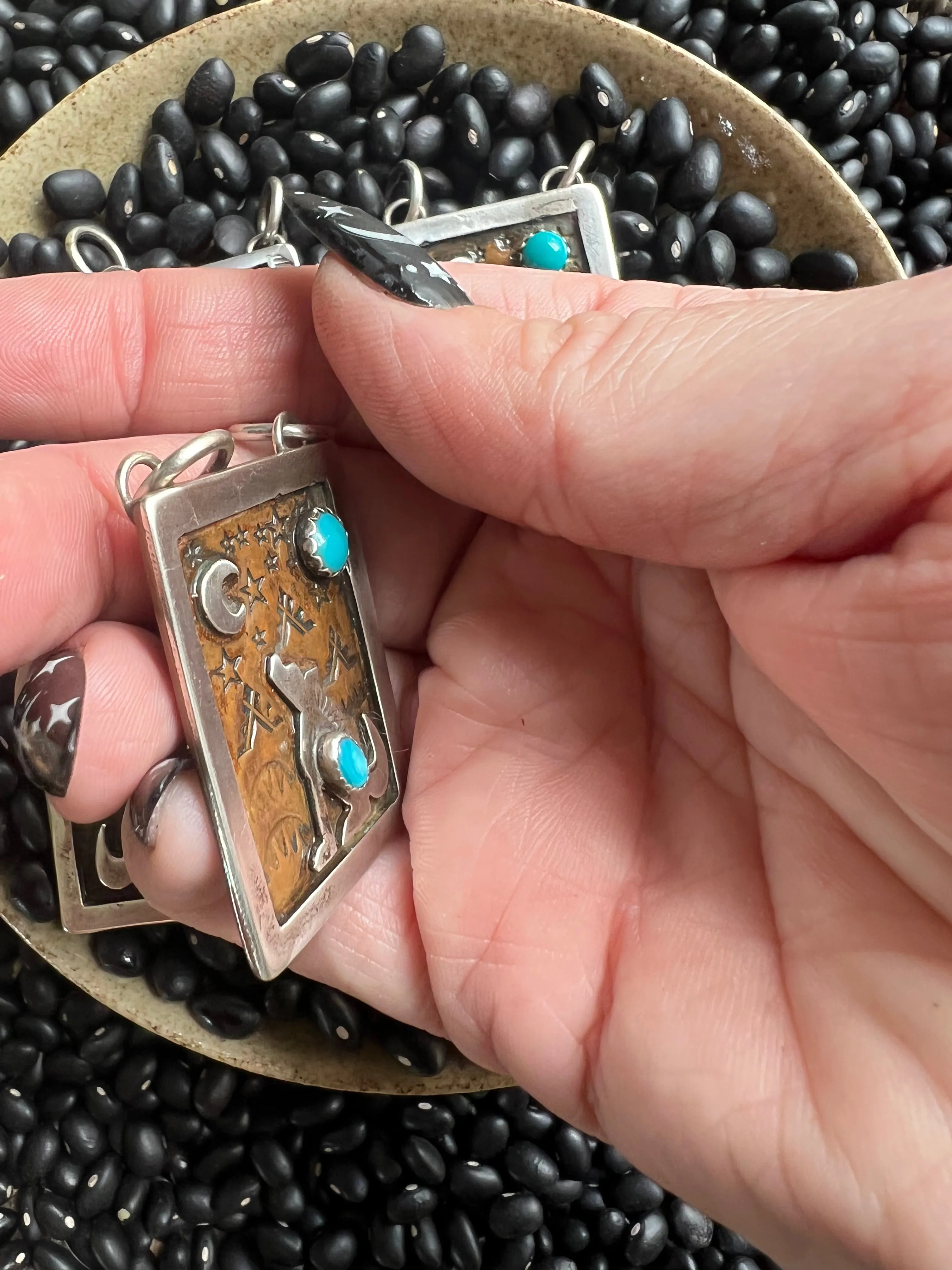 Hand Stamped Armadillo Cactus and Coyote Pendants