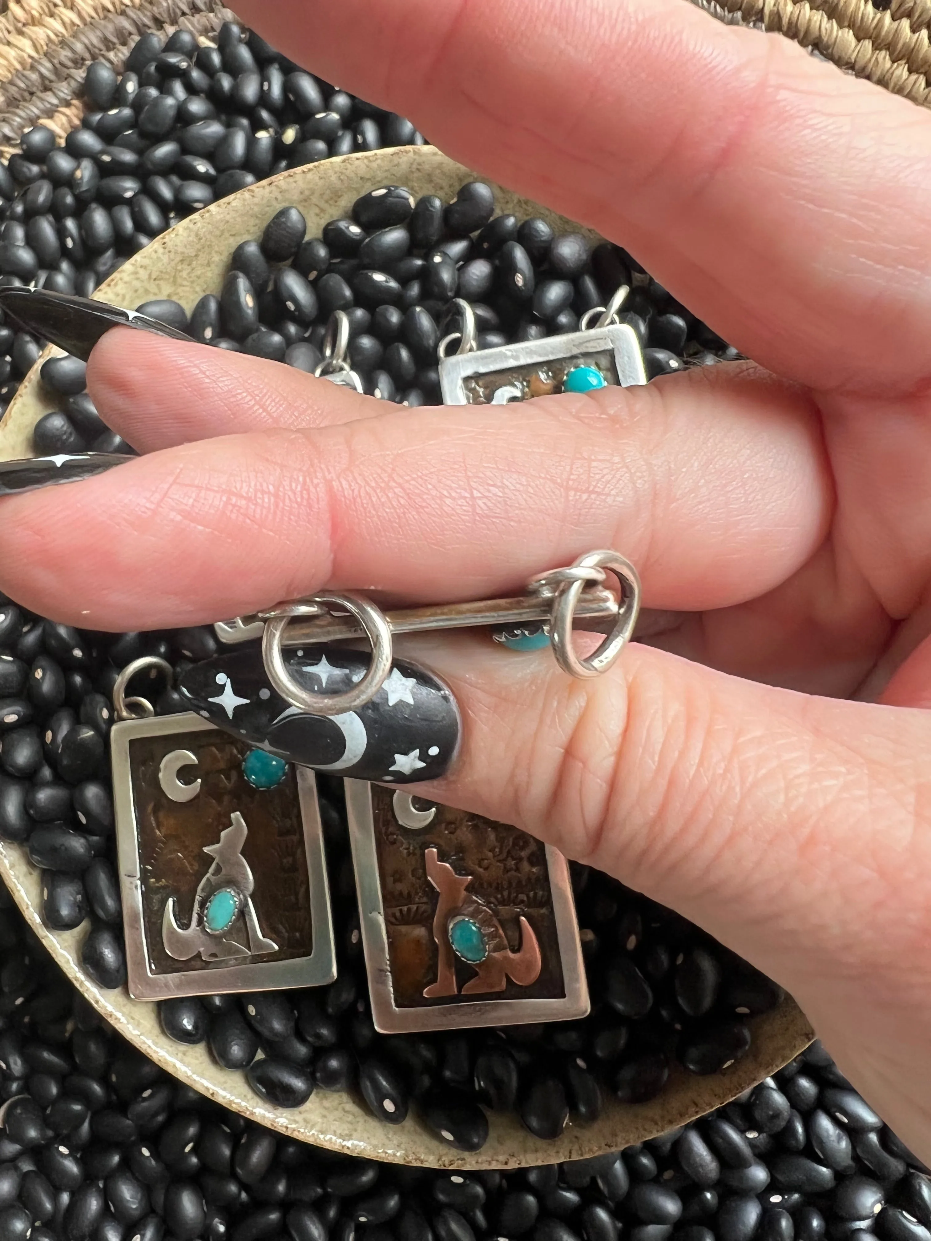 Hand Stamped Armadillo Cactus and Coyote Pendants