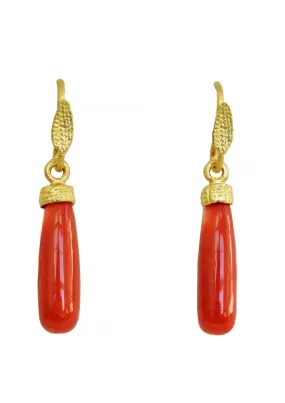 Italian Red Coral Drops in 18K Gold