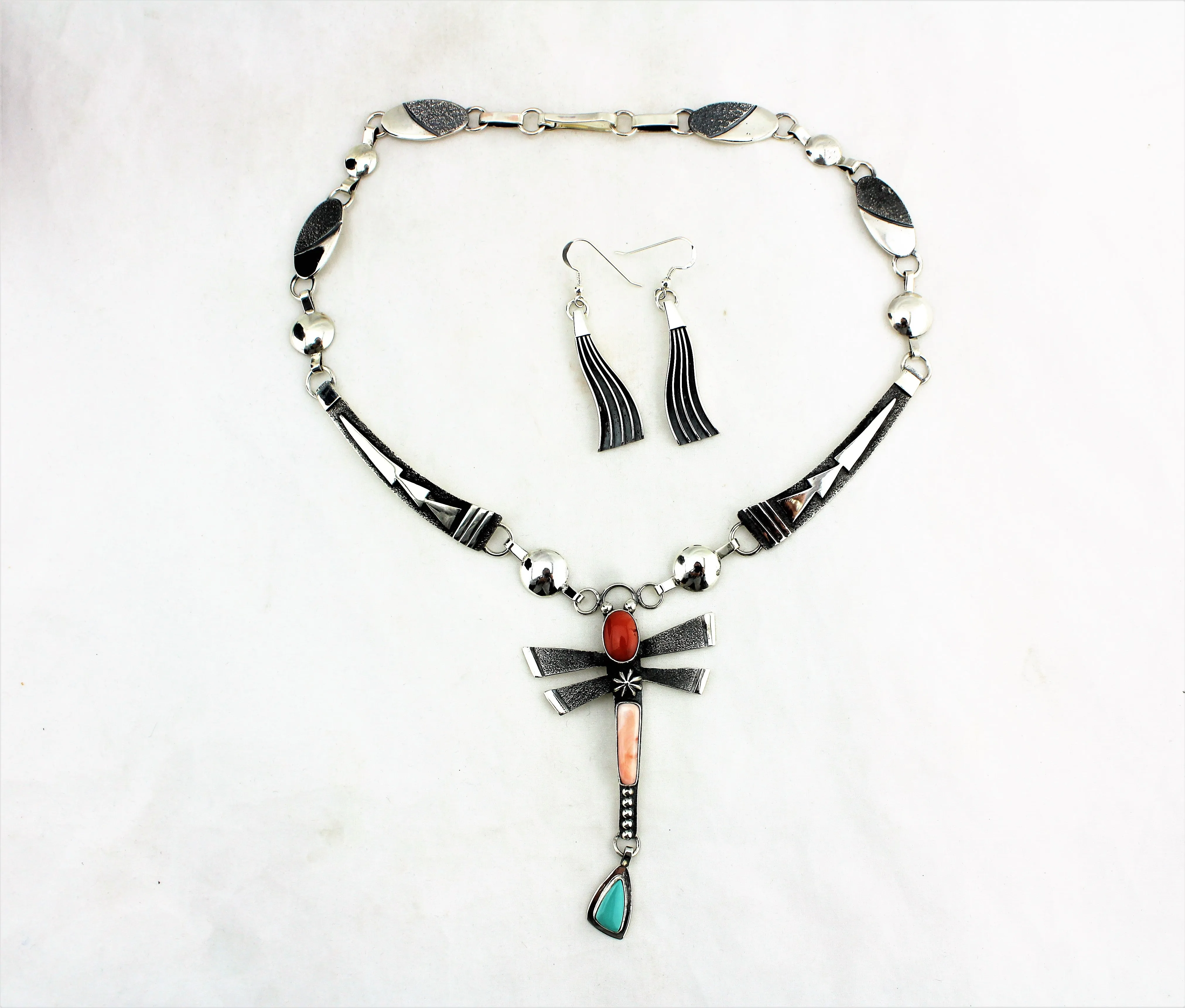 Jack Tom Sterling Silver Dragonfly Necklace and Earrings