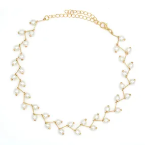 Joker & Witch Base Metal Alloy Pearl Bar Gold Choker for Women (Yellow)