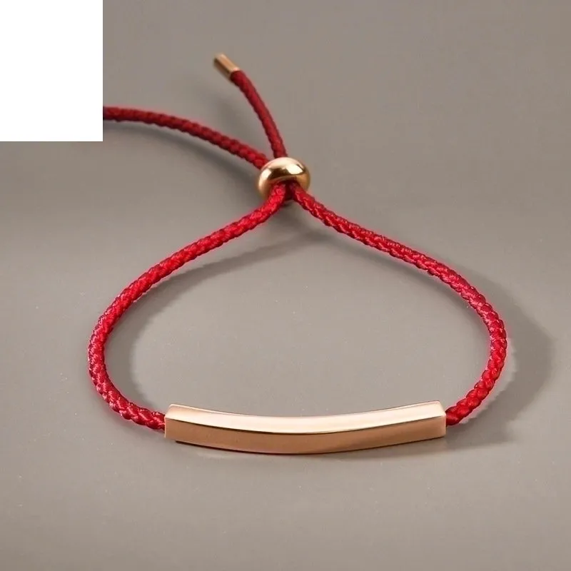 Korean Style Lettering Braided Rope Bracelet Fashion Trend Stainless Steel Strip Carrying Strap Special-interest Design Couple Adjustable Bracelet