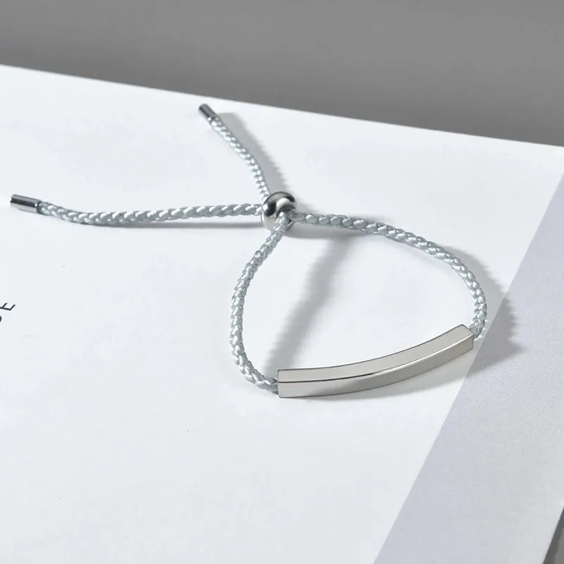 Korean Style Lettering Braided Rope Bracelet Fashion Trend Stainless Steel Strip Carrying Strap Special-interest Design Couple Adjustable Bracelet