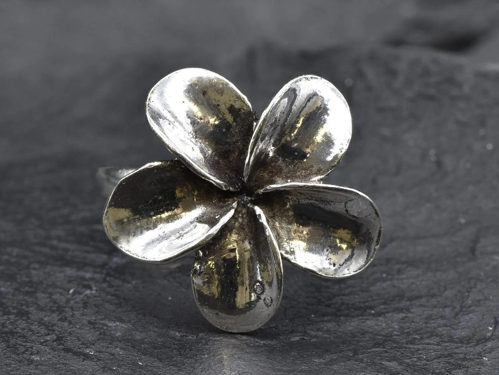 Large Silver Flower Ring - Hawaiian Flower Ring - Silver Flower Ring