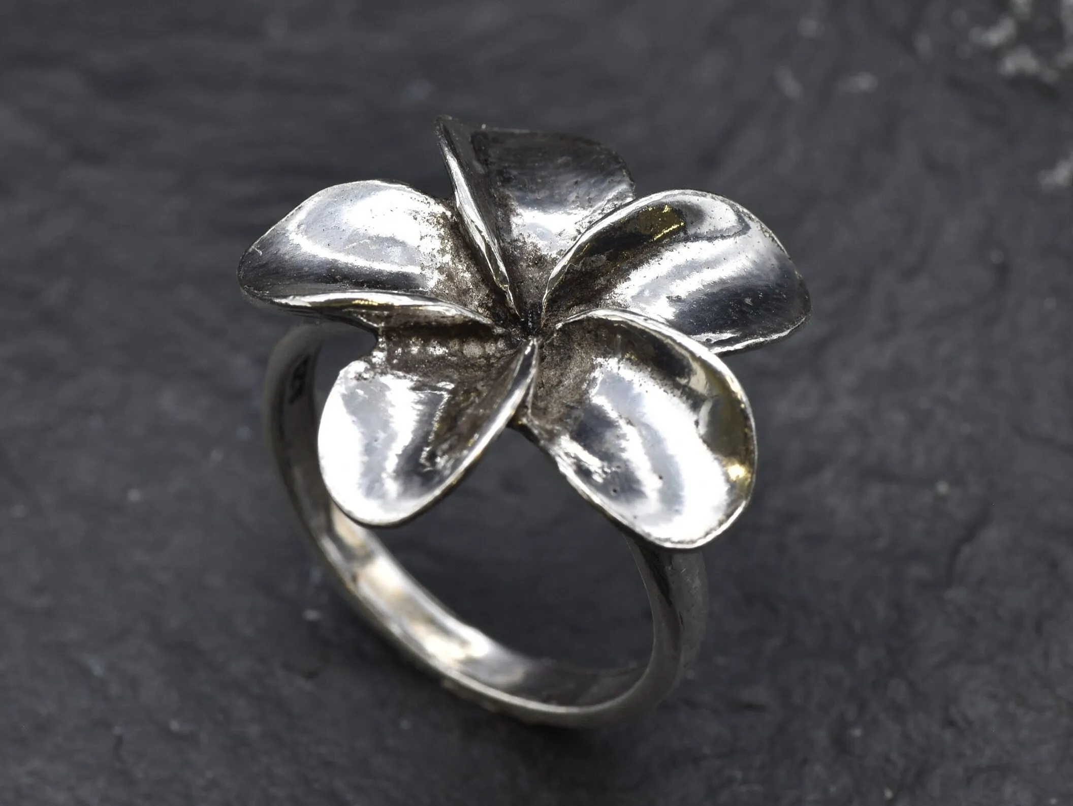 Large Silver Flower Ring - Hawaiian Flower Ring - Silver Flower Ring
