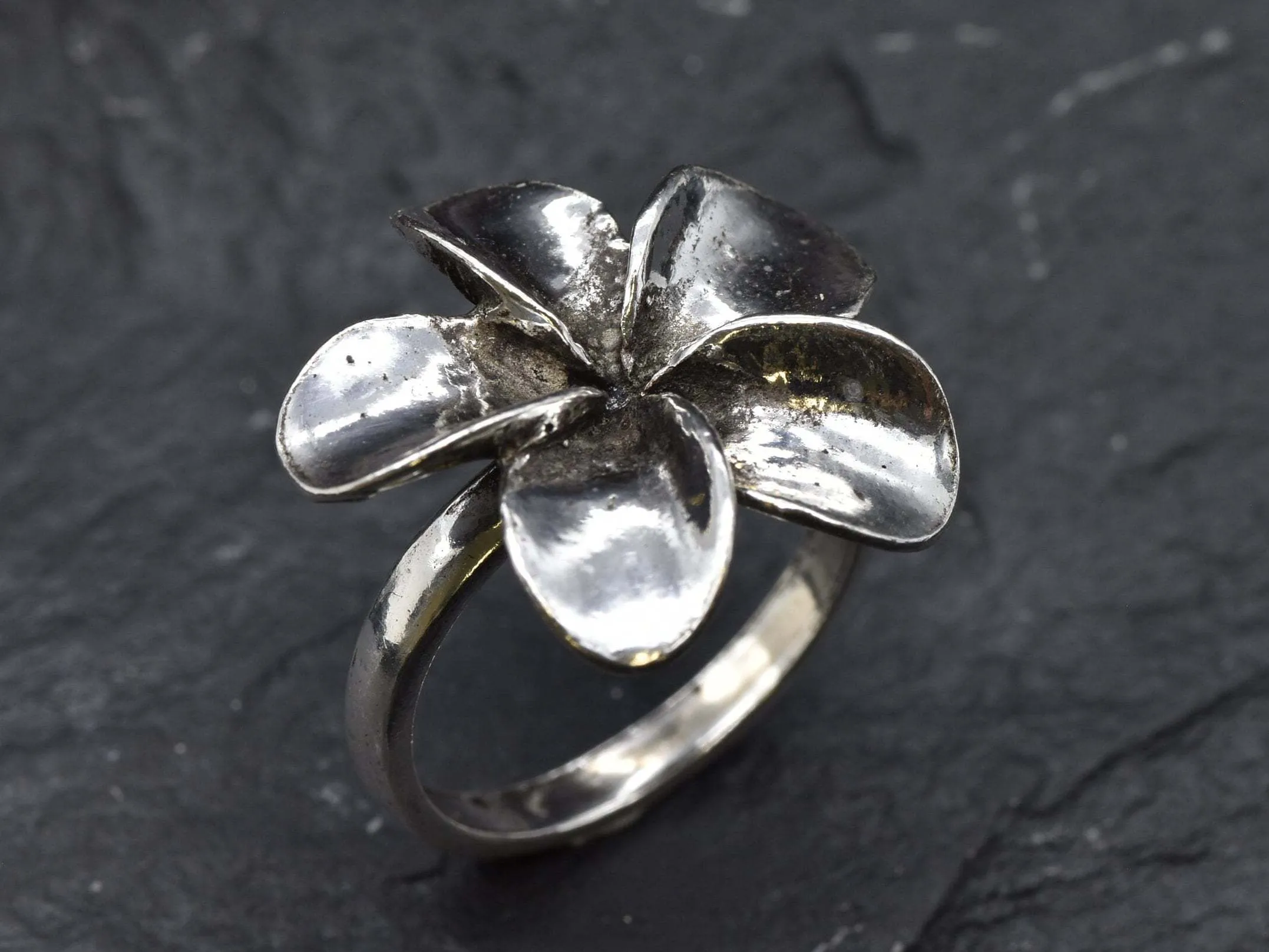 Large Silver Flower Ring - Hawaiian Flower Ring - Silver Flower Ring