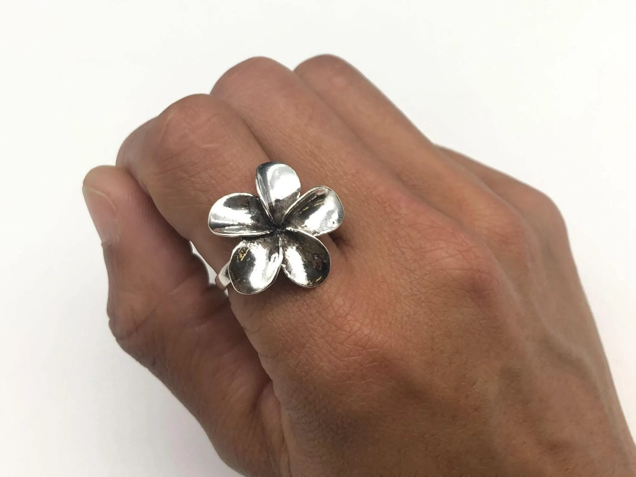 Large Silver Flower Ring - Hawaiian Flower Ring - Silver Flower Ring