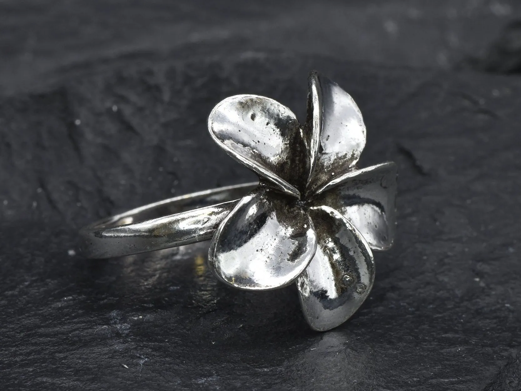 Large Silver Flower Ring - Hawaiian Flower Ring - Silver Flower Ring