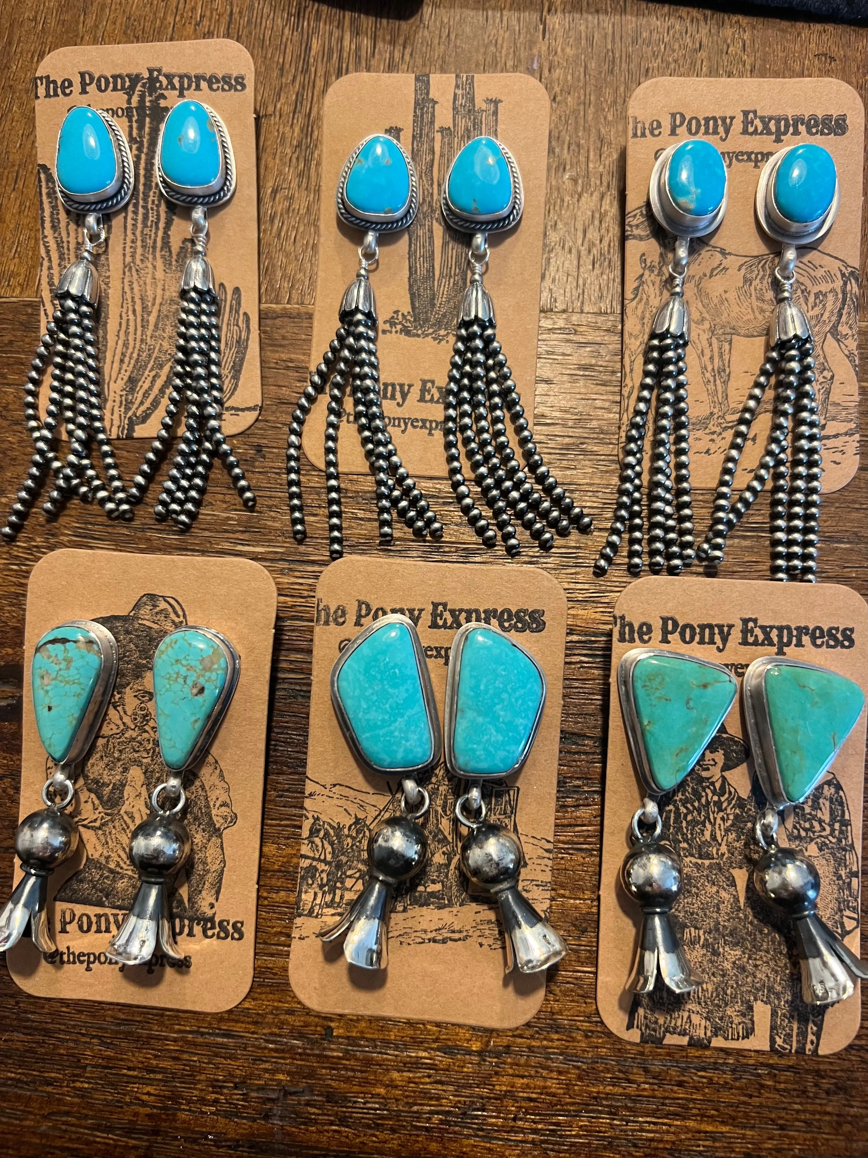 Large Turquoise earrings with squash blossom pendant dangles
