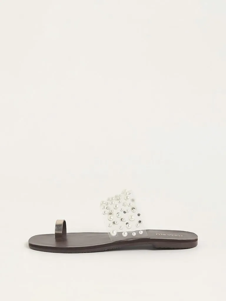 LUNA BLU Brown Pearlescent Vinyl Toe-Ring Slides