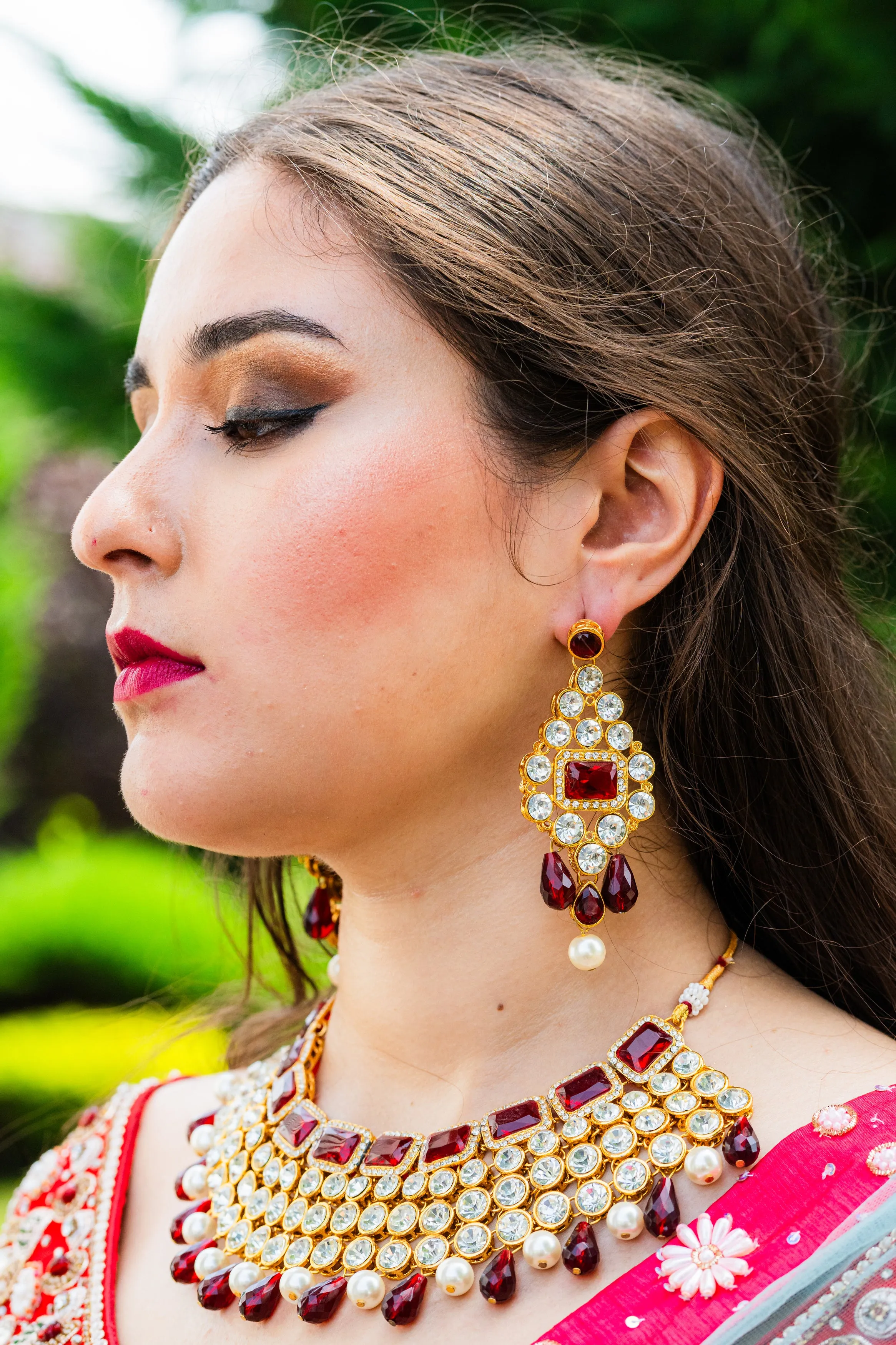 Luxurious Kundan and Ruby Bridal Necklace - Rent