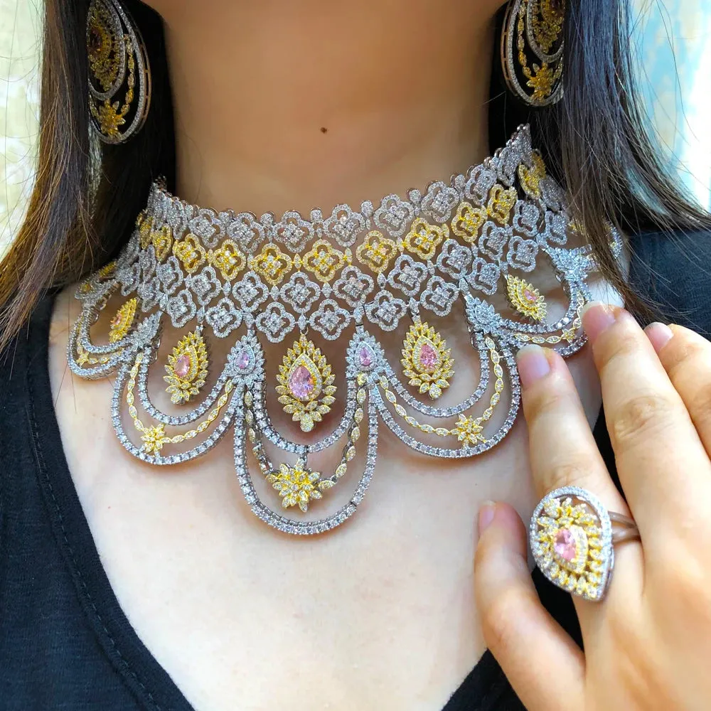 Luxury Peacock Bridal Jewelry Set - Necklace, Earrings, Bracelet, Ring