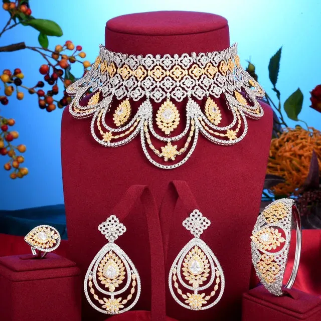 Luxury Peacock Bridal Jewelry Set - Necklace, Earrings, Bracelet, Ring