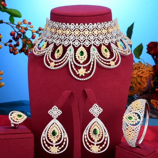 Luxury Peacock Bridal Jewelry Set - Necklace, Earrings, Bracelet, Ring