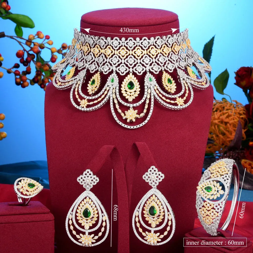 Luxury Peacock Bridal Jewelry Set - Necklace, Earrings, Bracelet, Ring