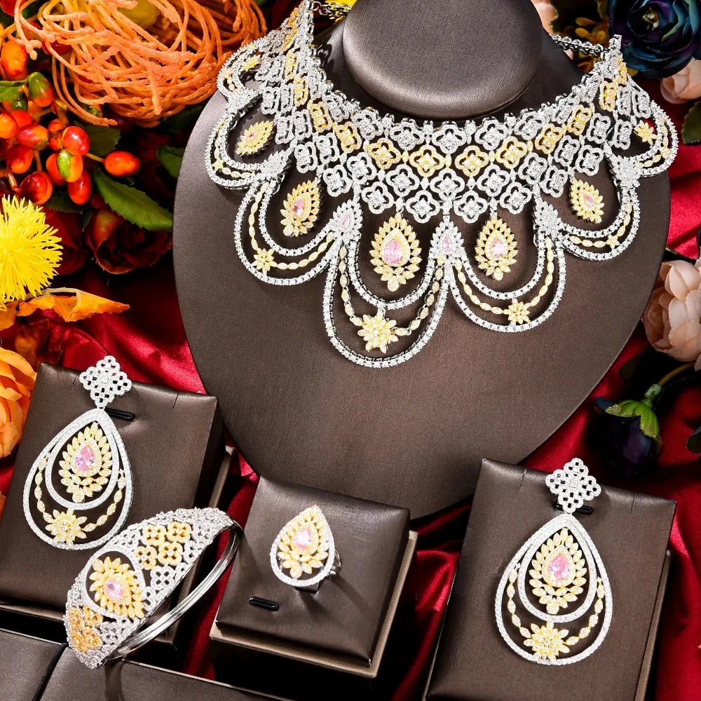 Luxury Peacock Bridal Jewelry Set - Necklace, Earrings, Bracelet, Ring