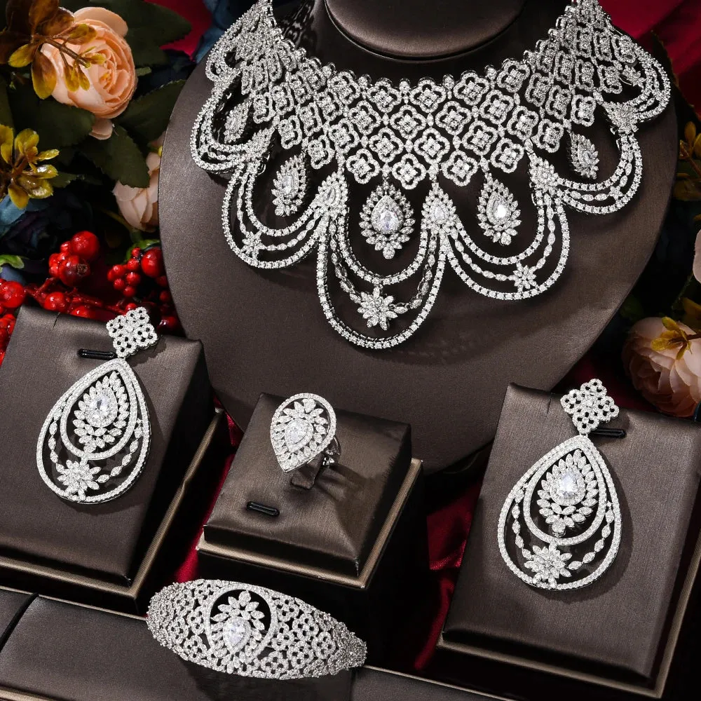 Luxury Peacock Bridal Jewelry Set - Necklace, Earrings, Bracelet, Ring