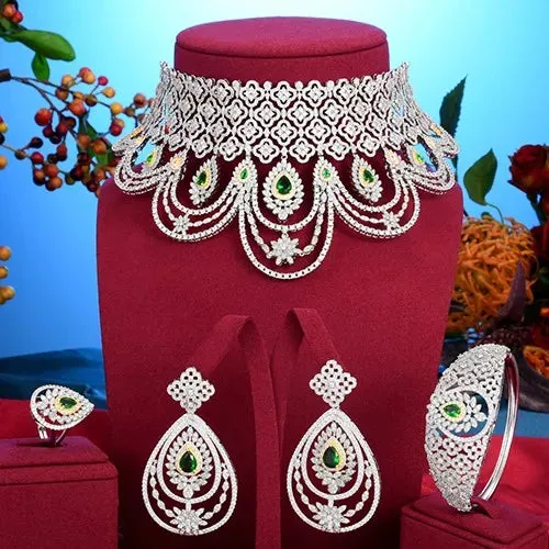 Luxury Peacock Bridal Jewelry Set - Necklace, Earrings, Bracelet, Ring