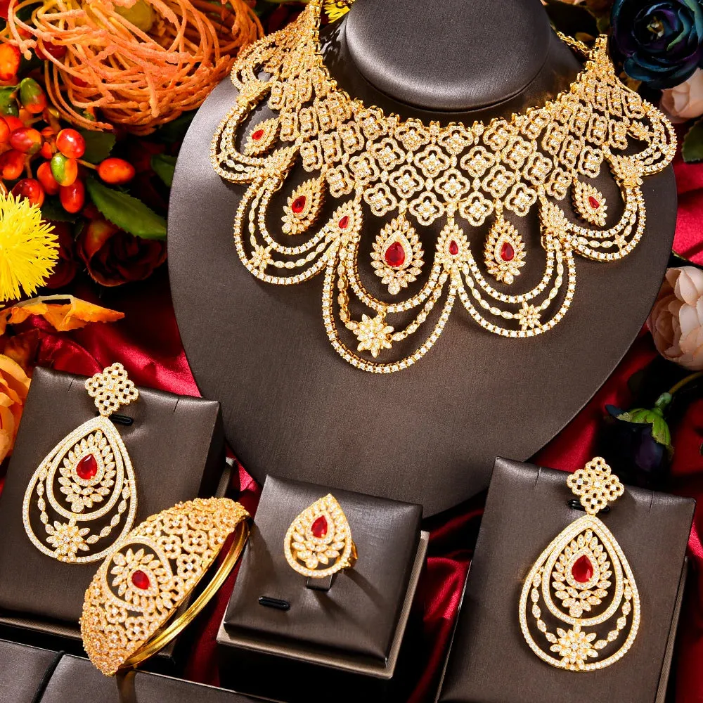 Luxury Peacock Bridal Jewelry Set - Necklace, Earrings, Bracelet, Ring