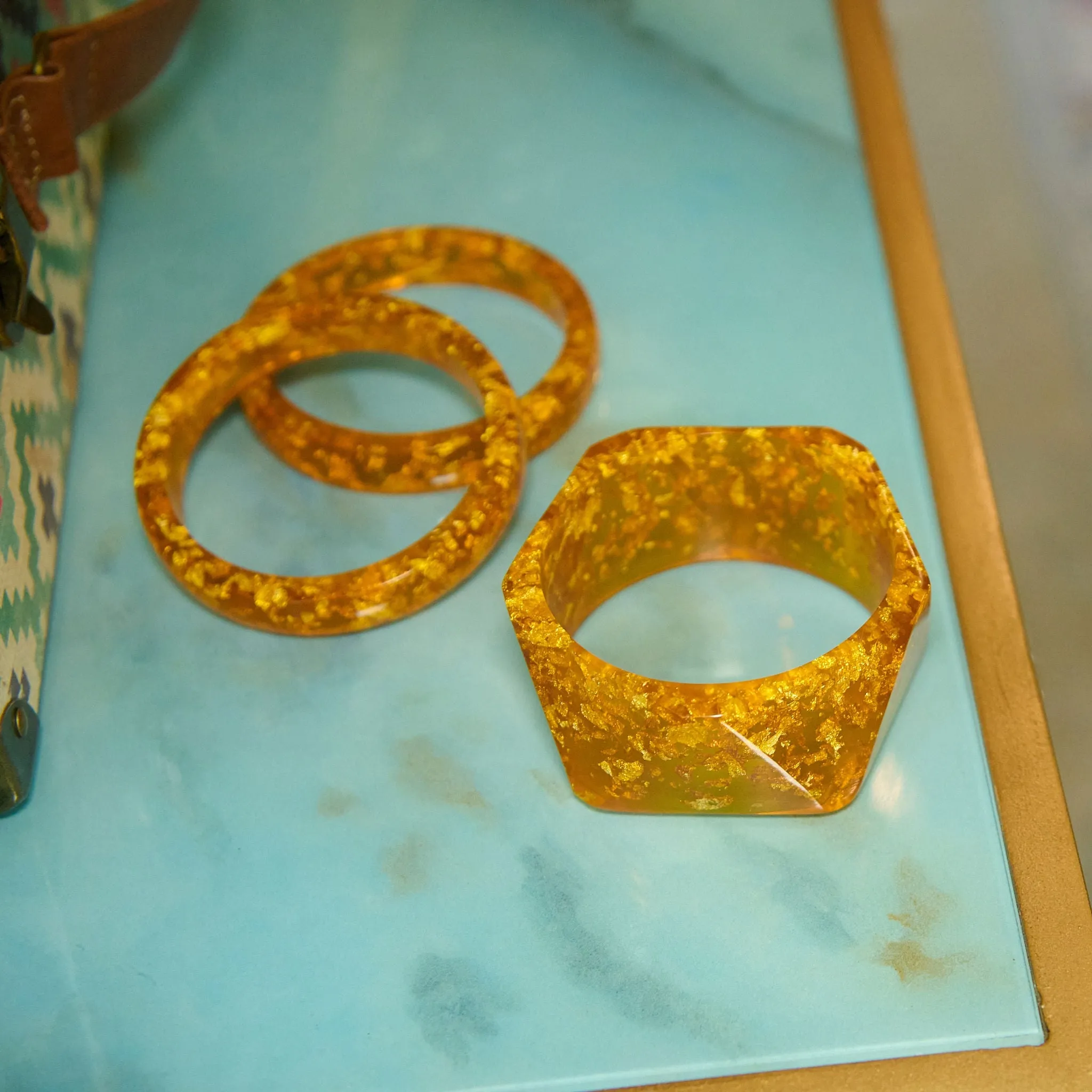 Malika 3pc Bangle Stack - Orange & Metallic Gold Fleck