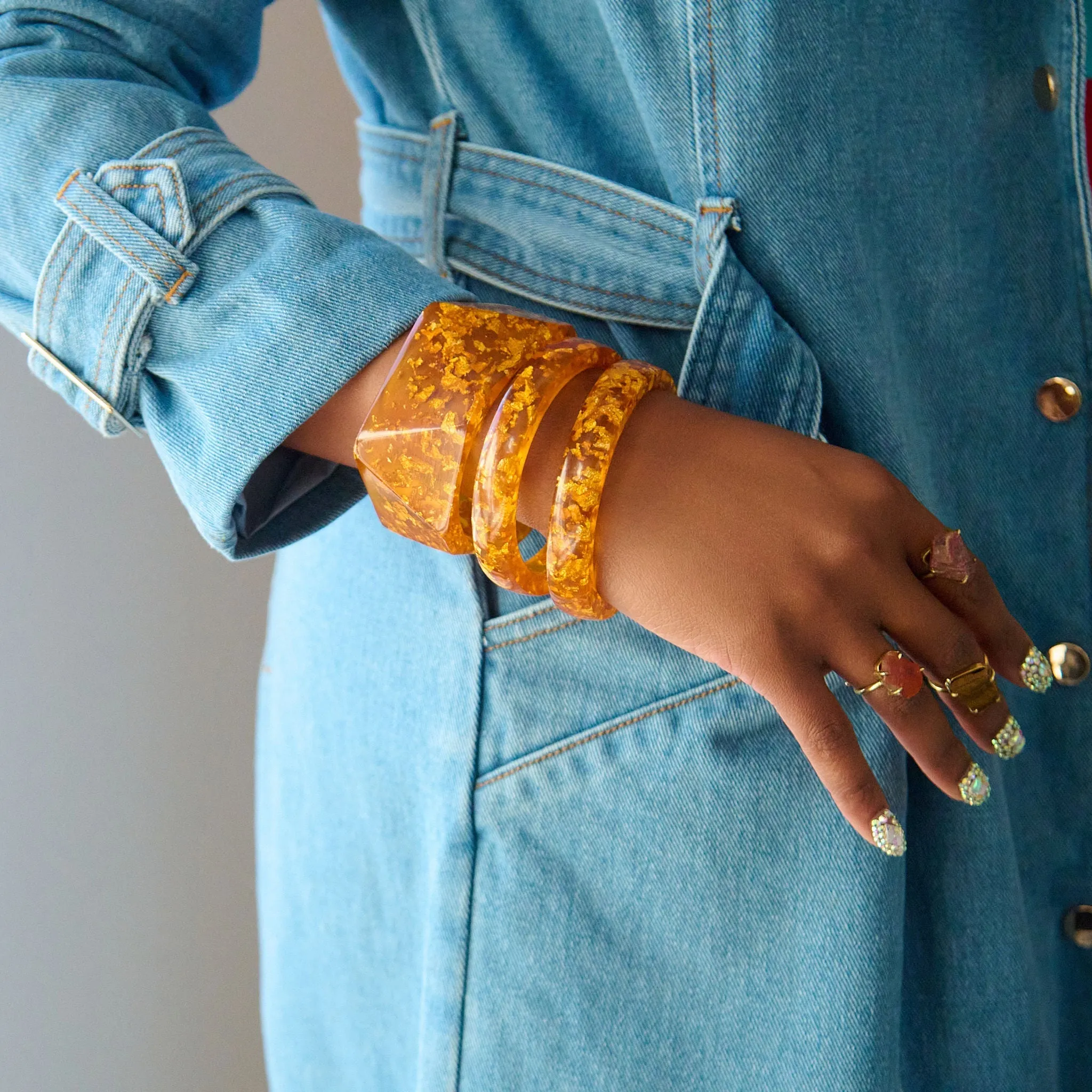 Malika 3pc Bangle Stack - Orange & Metallic Gold Fleck