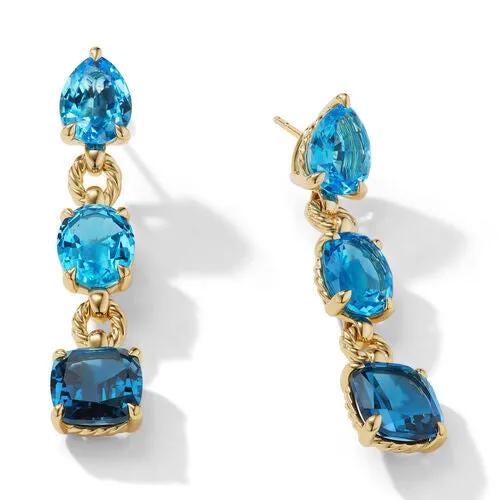 Marbella Drop Earrings in 18K Yellow Gold with Blue Topaz and Hampton Blue Topaz, 51mm