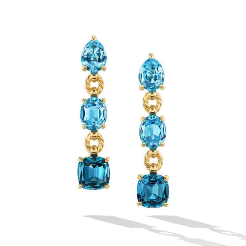 Marbella Drop Earrings in 18K Yellow Gold with Blue Topaz and Hampton Blue Topaz, 51mm
