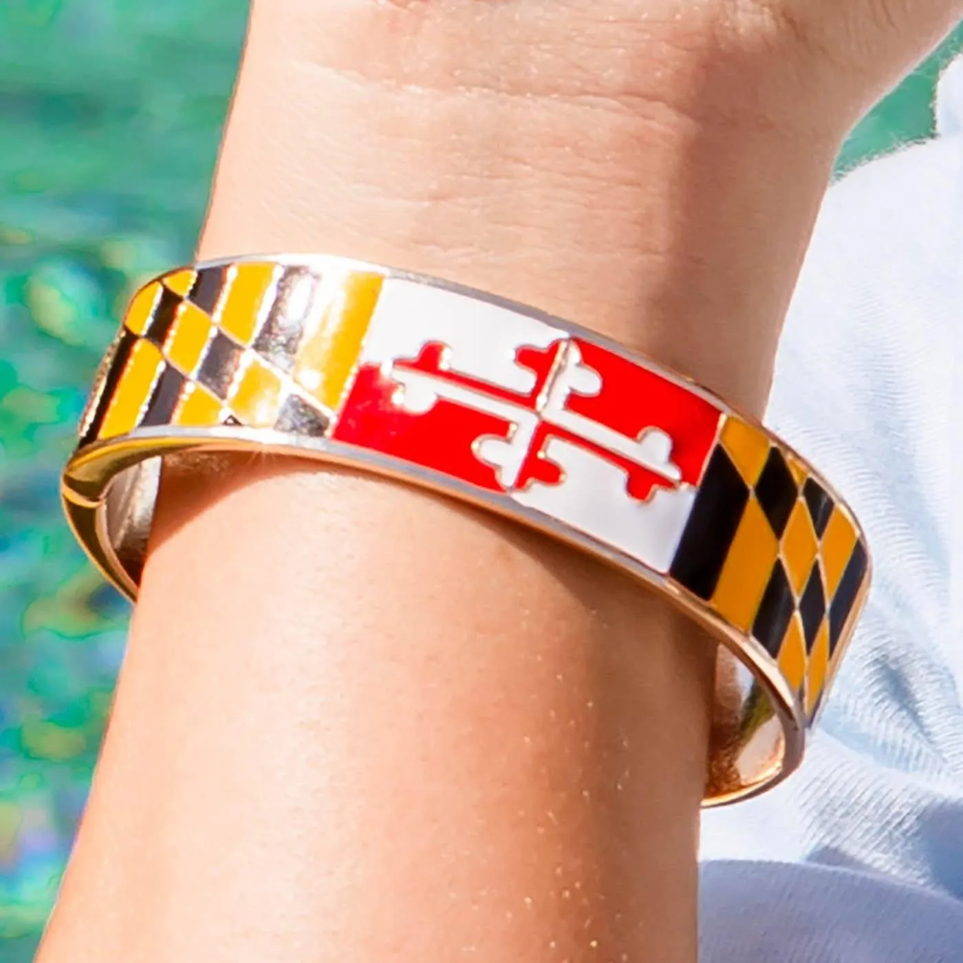 Maryland Flag Bracelet (Gold) / Enamel Bangle Bracelet