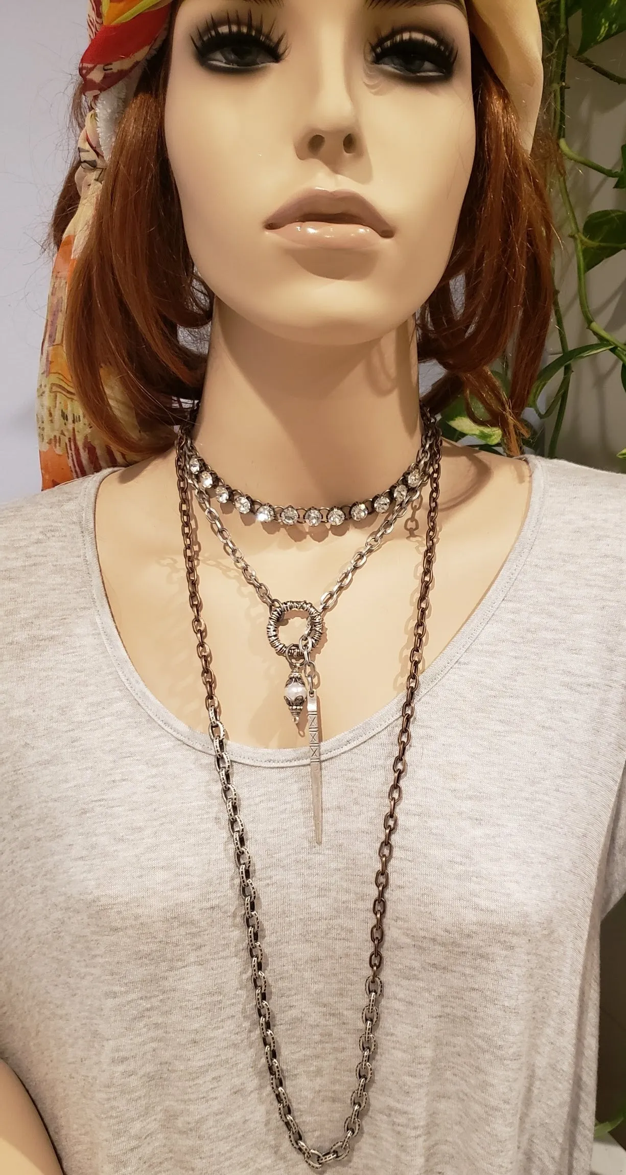 Matte Silver & Antique Bronze Basic Chain Necklace