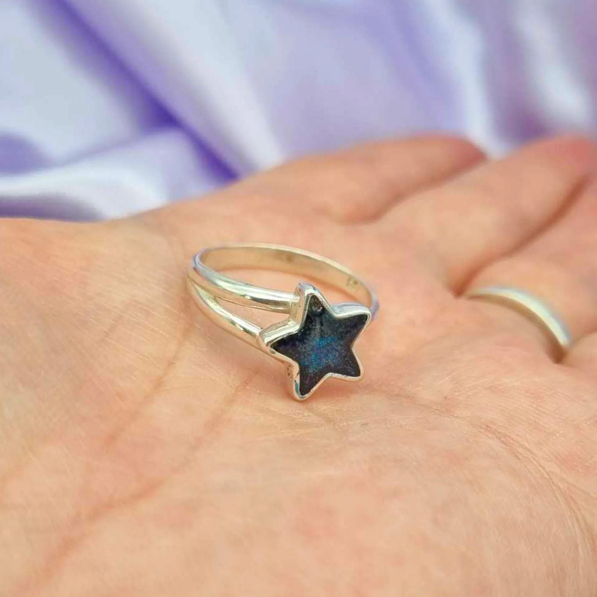 MEMORIAL ASH NIGHT SKY RING// Solid Sterling Silver and Eco Resin Star Ring Keepsake