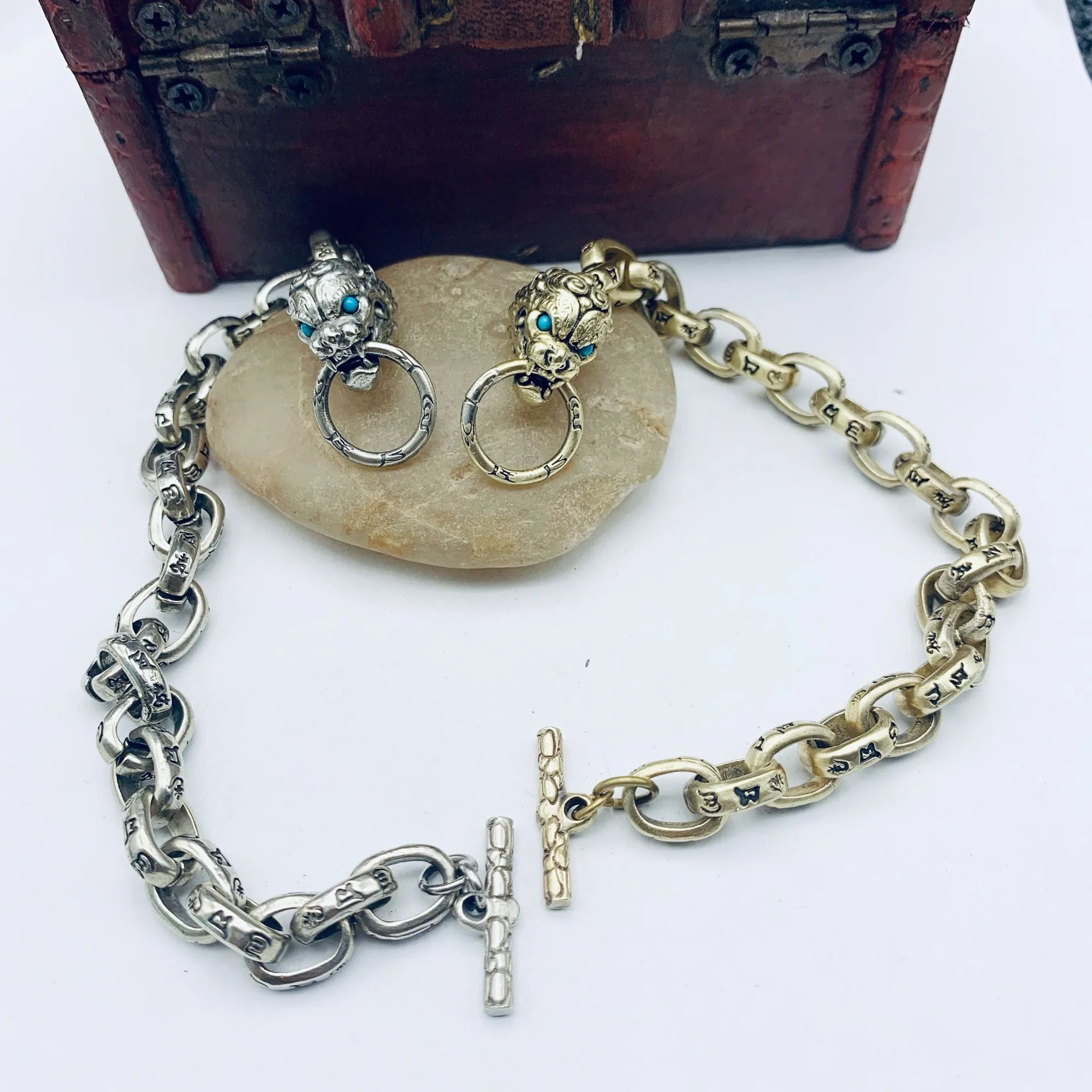 Men's Bracelet Miao Silver Buckle Four Great Beast Bracelet Feng Shui Bracelet