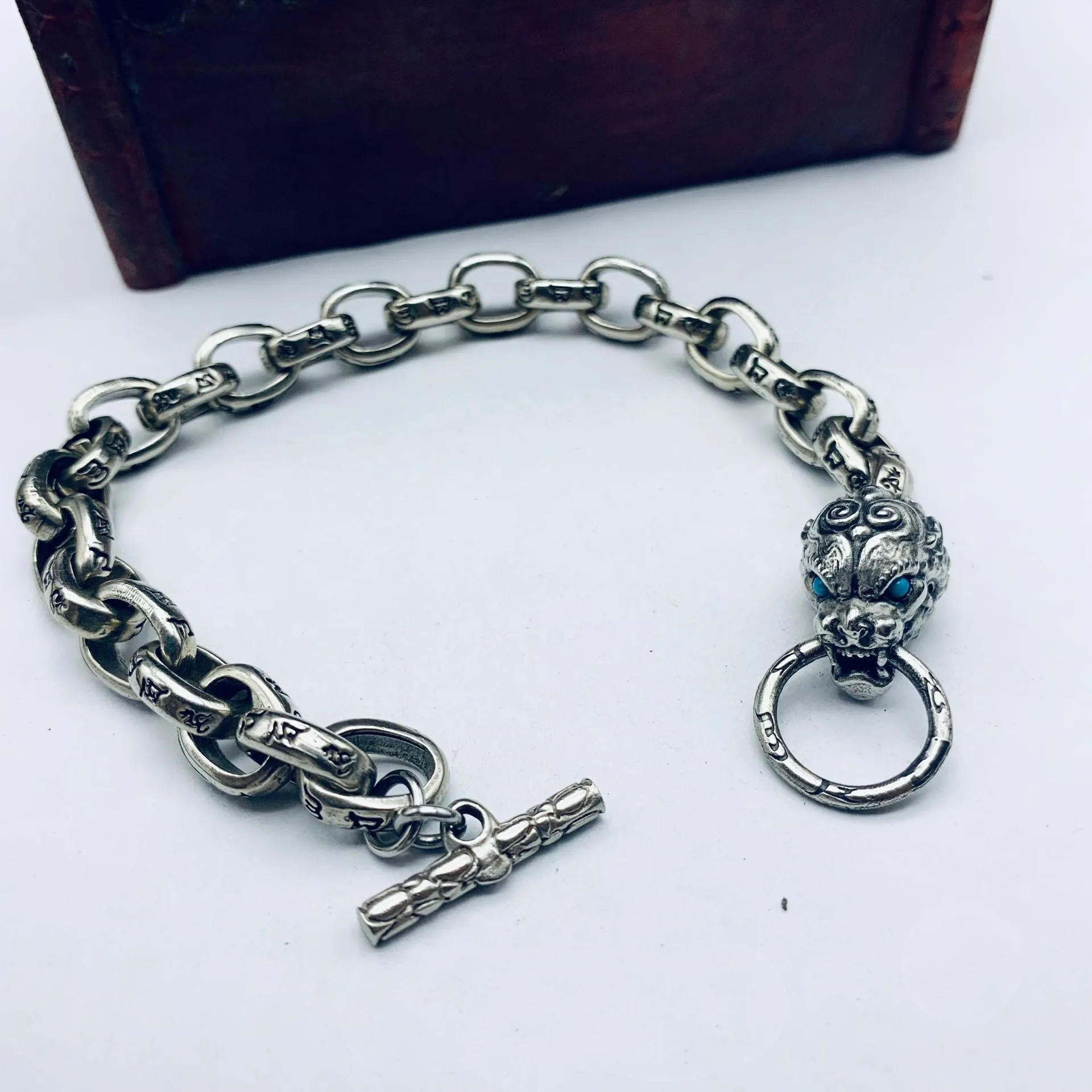 Men's Bracelet Miao Silver Buckle Four Great Beast Bracelet Feng Shui Bracelet