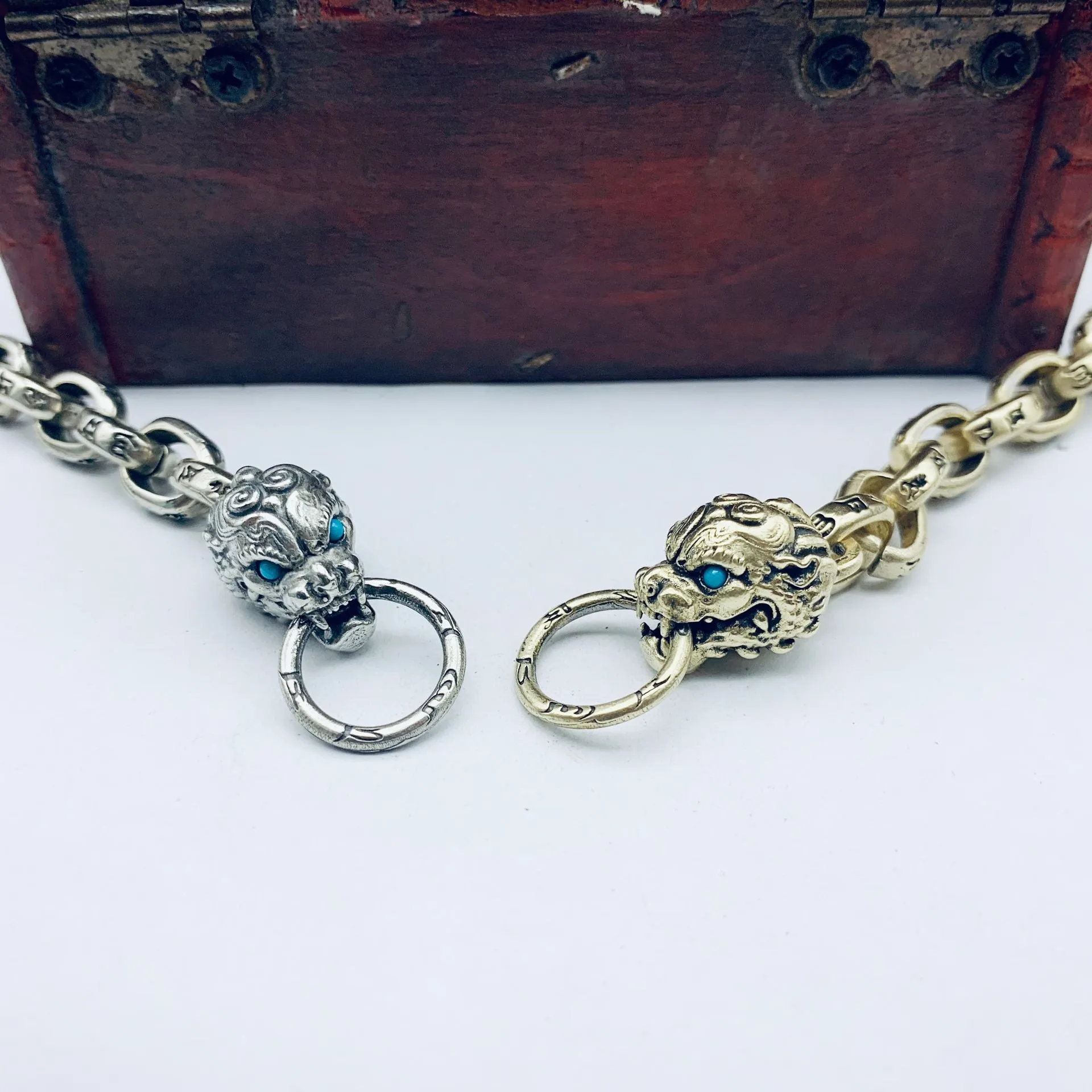 Men's Bracelet Miao Silver Buckle Four Great Beast Bracelet Feng Shui Bracelet