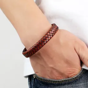 Men's Titanium Steel Woven Leather Bracelet