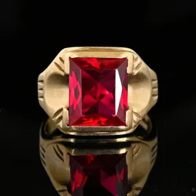 Mens Vintage Art Deco Gold Ruby Signet Ring