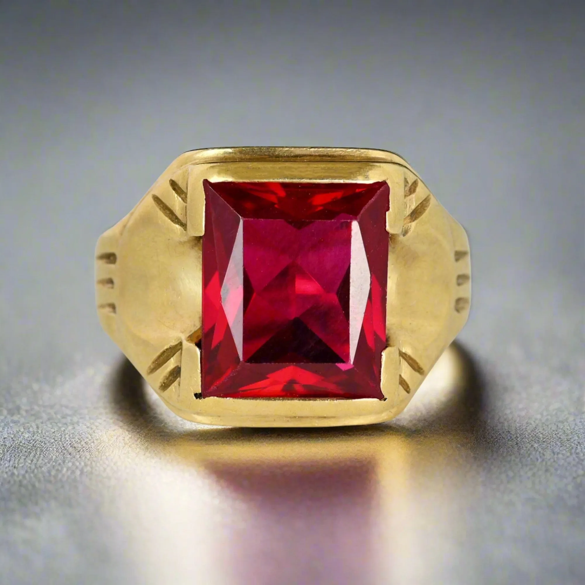Mens Vintage Art Deco Gold Ruby Signet Ring