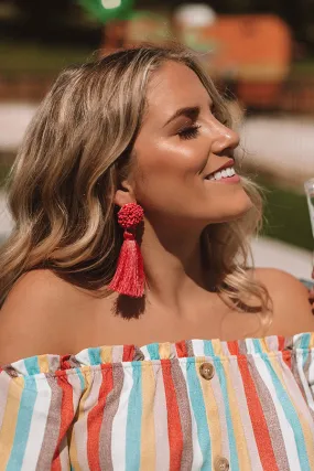 Midnight Kisses Tassel Earrings In Coral