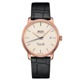 MIDO 玫瑰金黑色手錶 Baroncelli Heritage Gent Ivory Watch #M0274073626000