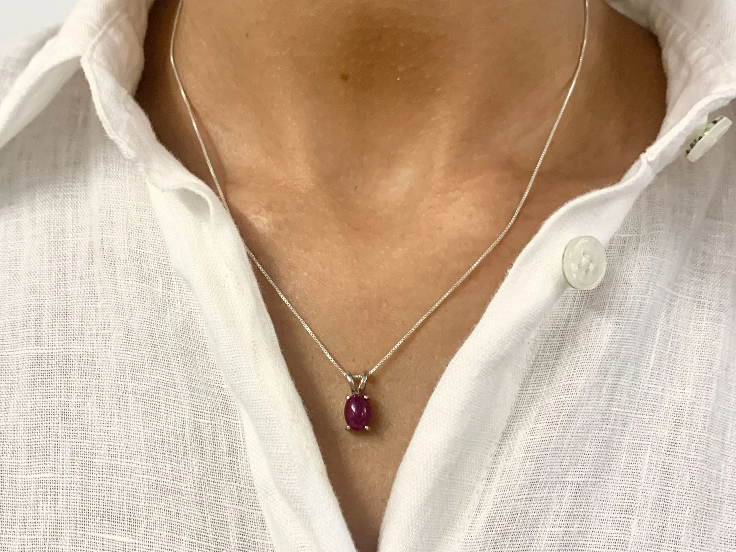 Minimalist Ruby Necklace - Red Solitaire Pendant - July Birthstone Necklace