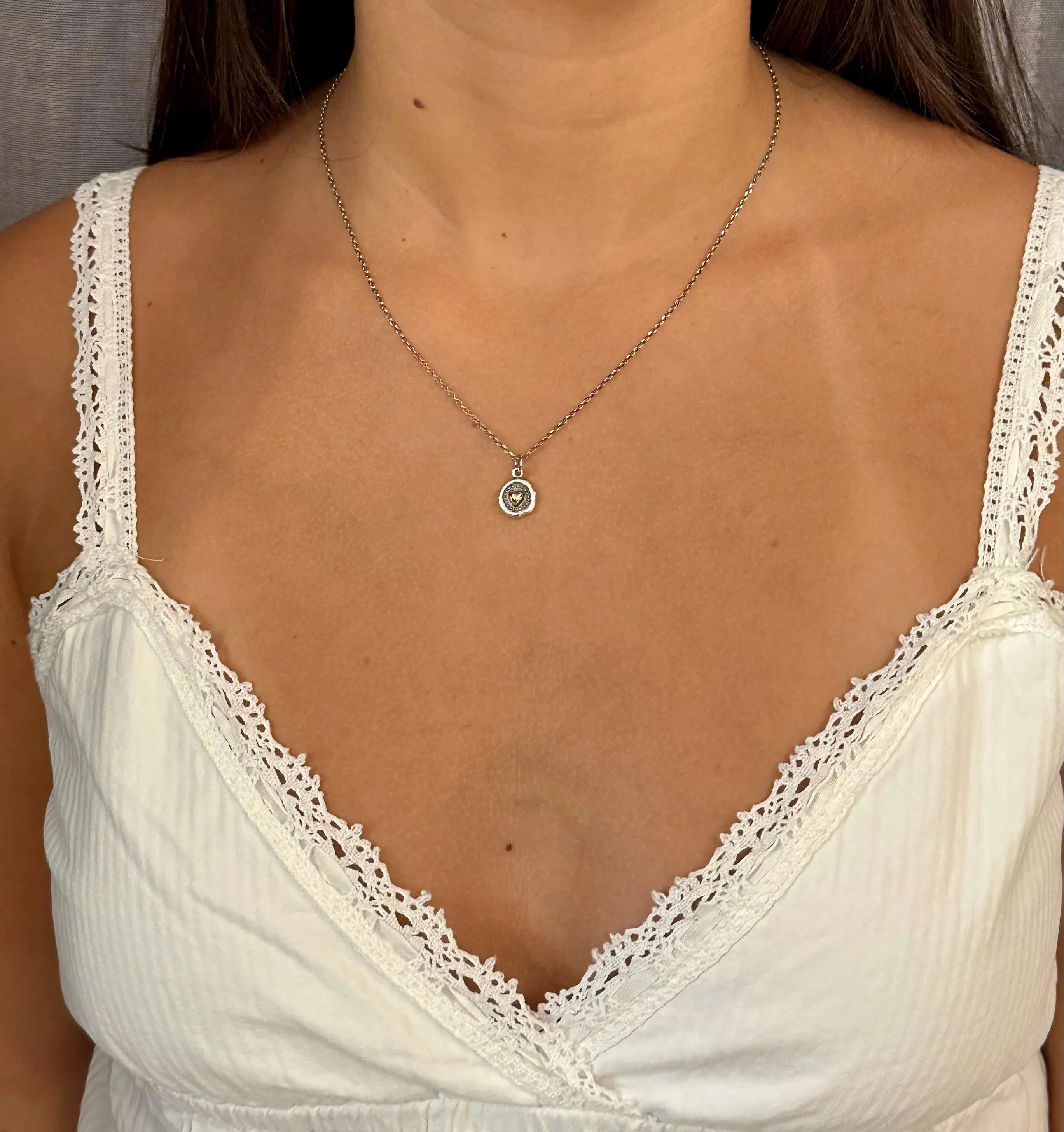 Mixed Metal Heart Wax Seal Necklace