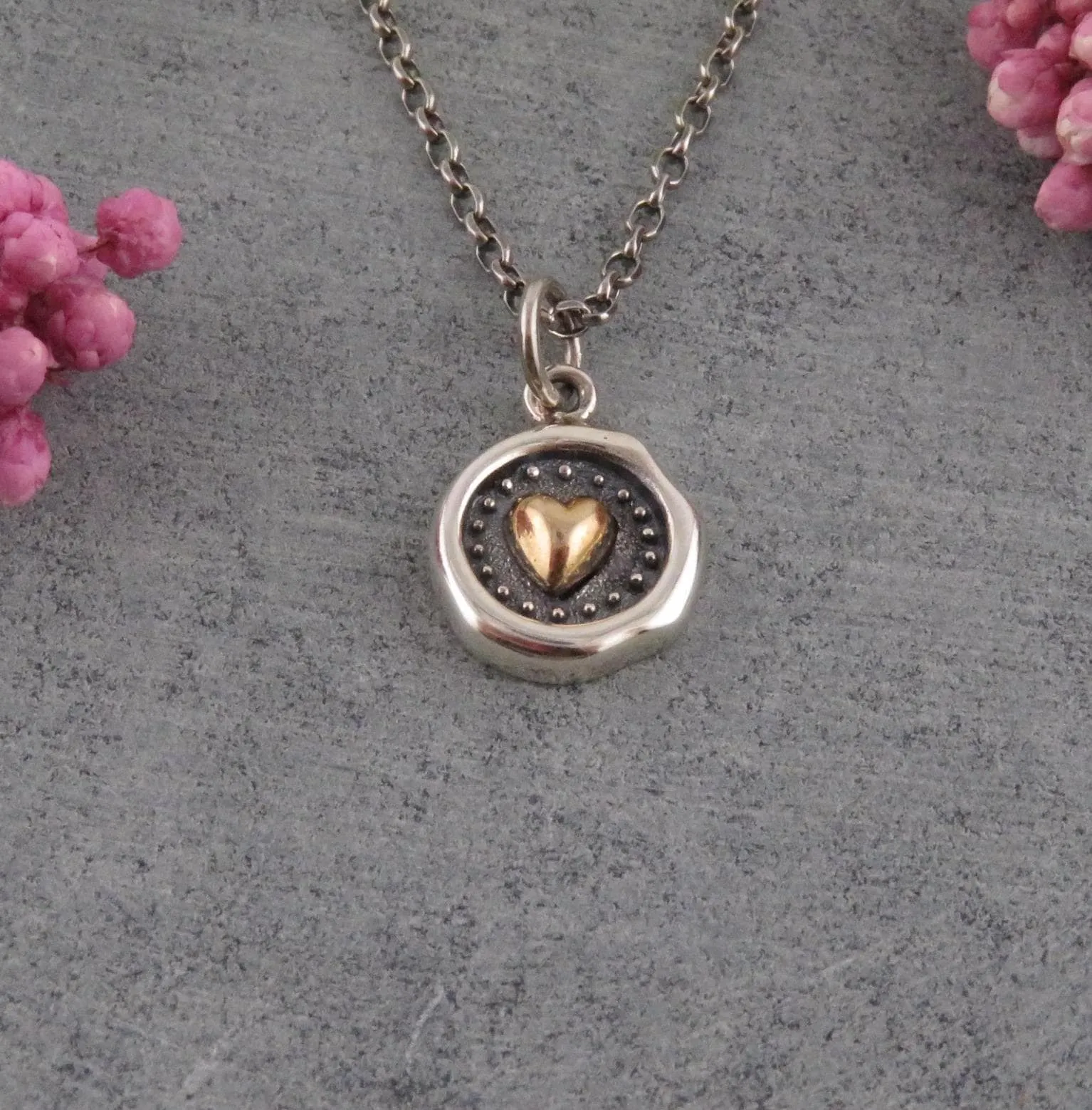 Mixed Metal Heart Wax Seal Necklace